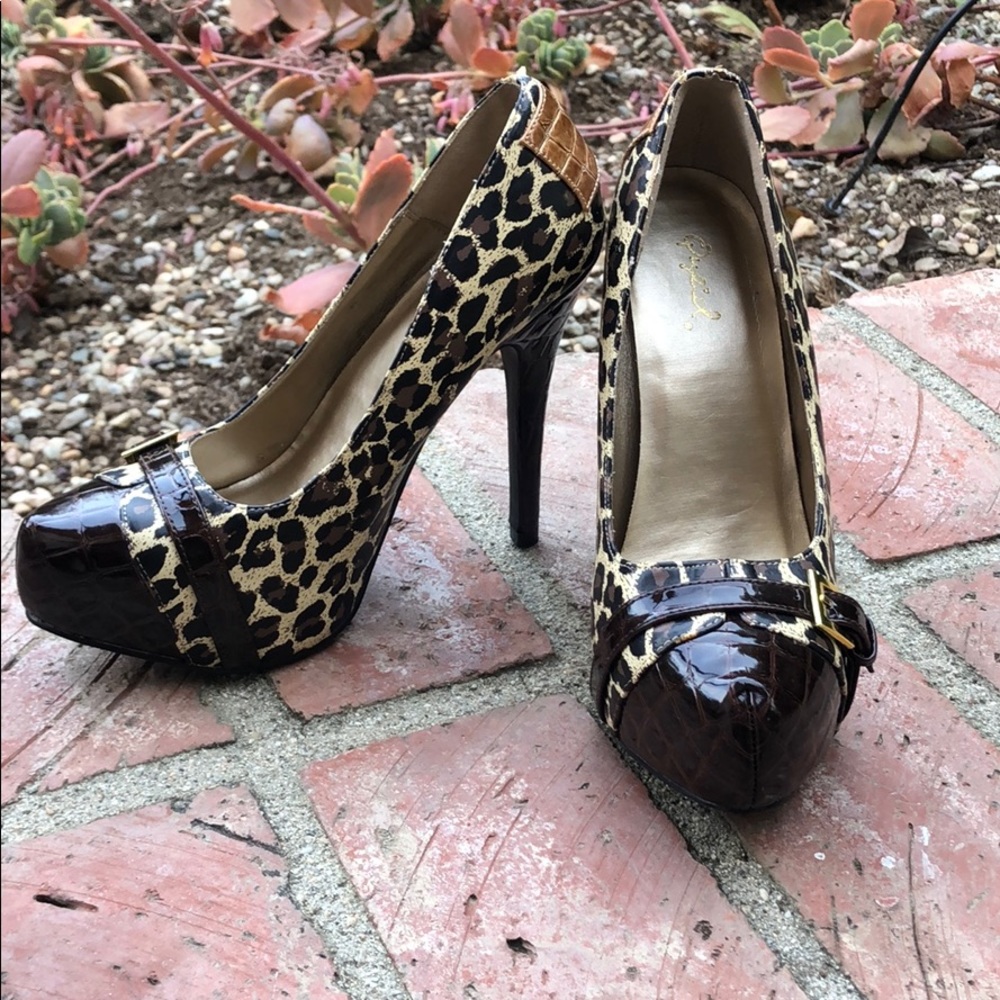 Brown and cheetah heels